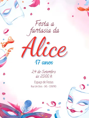 Invitación Fiesta De Disfraces Mujer editable y personalizable