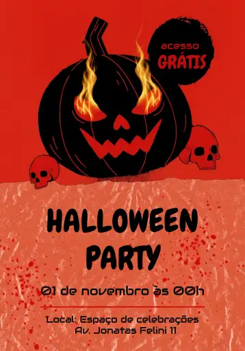 Convite Festa Halloween Dia para festa temática do halloween. – tema datas comemorativas (cores laranja e preto, estilo divertido, elementos gráficos de Halloween, ilustrações de bruxas, design festivo, toques de fantasia)