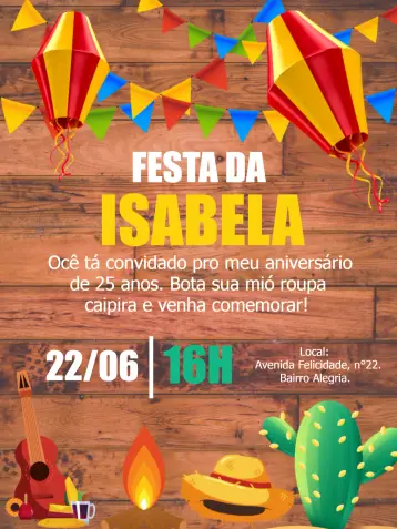 Invite Colorful Junina Party Arraiá editable and customizable