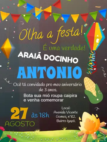 Convite Festa Junina Arraiá Correio editável e personalizável