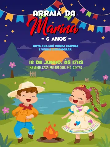 Invite Junina Party Arraiá Girl editable and customizable