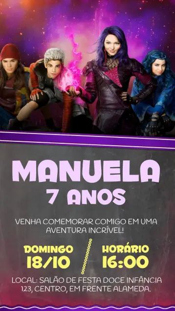 Convite Filme Descendentes Ben editável e personalizável