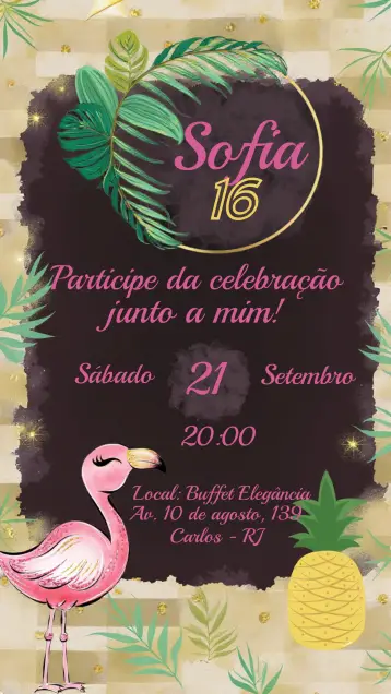Invitación Flamingo Frutas editable y personalizable