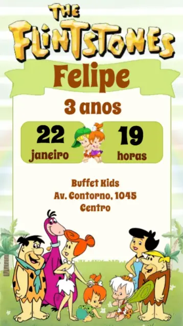 Convite Flintstones editável e personalizável