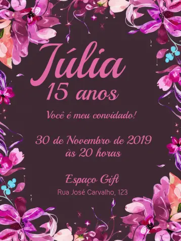 Invitación Floral 15 Años - Negro Y Rosa Arco editable y personalizable