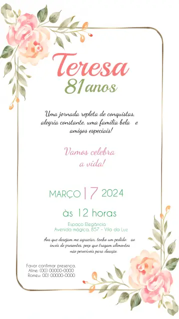 Invite Floral Adult editable and customizable