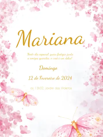 Convite Floral Anos editável e personalizável