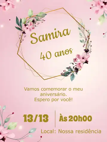 Convite Floral Anos editável e personalizável