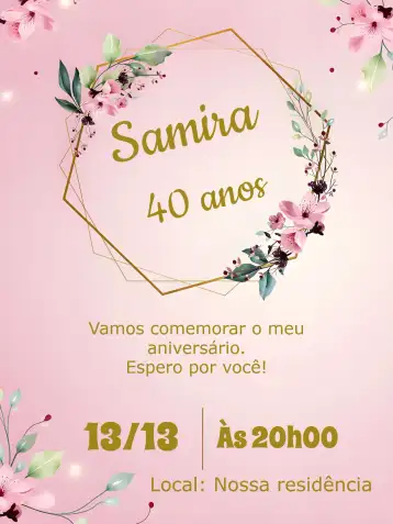 Convite Floral Anos editável e personalizável