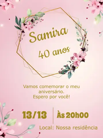 Convite Floral Anos para aniversário de adultos em comemorações especiais. – tema aniversário (floral, colorido, vintage, moderno, alegre, elegante)