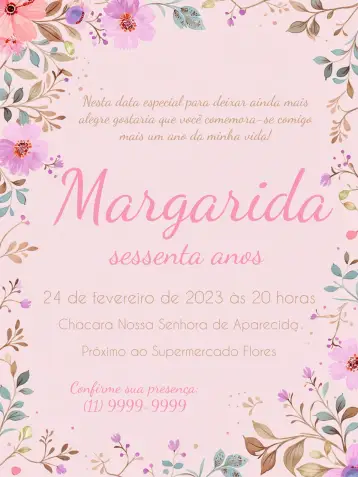 Convite Floral Bege editável e personalizável