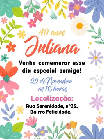 Convite Floral Colorido editável e personalizável