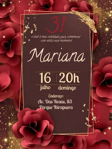 Invitación Floral Rojo editable y personalizable