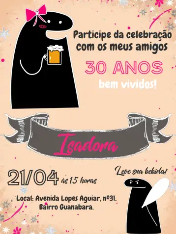 Convite Flork Bentô Boteco para cumpleaños de adultos, ideal para fiestas temáticas y barbacoas. – tema cumpleaños (pizarra, rosa y negro, moderno, divertido, relajado, bar)