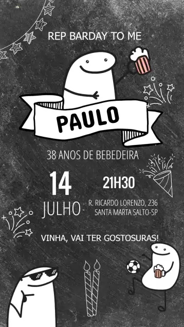 Convite Flork Boteco Bardei – tema Aniversário colorido, divertido, descontraído, moderno, boteco, festivo