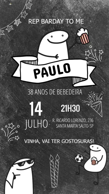 Convite Flork Boteco Bardei para aniversário de adultos com tema de boteco. – tema aniversário (colorido, divertido, descontraído, moderno, boteco, festivo)