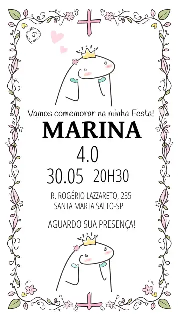 Convite Flork Floral Bentô para adult birthday with a cheerful and relaxed theme. – tema birthday (floral, colorful, modern, fun, meme, youthful)