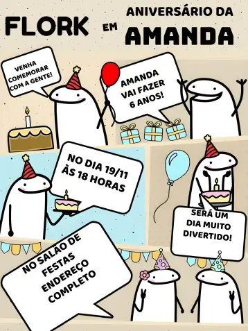 Convite Flork Rosa para cumpleaños infantiles y fiestas temáticas. – tema más buscados (colorido, divertido, moderno, temático, infantil, ilustraciones de personajes)