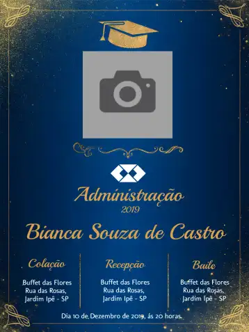 Convite Formatura Administração Com Foto Dourado editável e personalizável