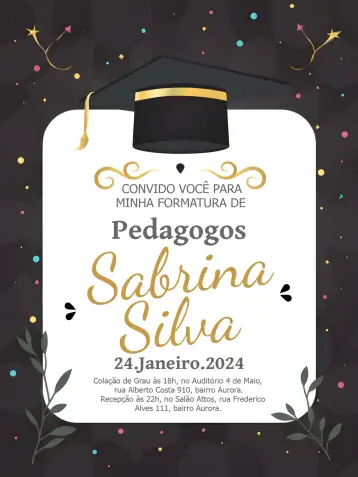 Convite Formatura Branco para formatura – tema formatura (elegante, moderno, minimalista, dourado, preto e branco, sophisticated)