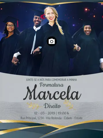 Convite Formatura Com Foto Graduação para formatura e celebração de graduação. – tema formatura (moderno, elegante, minimalista, colorido, fotográfico, jovem)