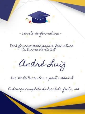 Convite Male Graduation para graduation - celebration of an academic achievement. – tema graduation (blue, golden, modern, elegant, masculine, sophisticated)