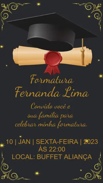 Convite Formatura Dourado editável e personalizável