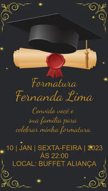 Convite Formatura Dourado editável e personalizável