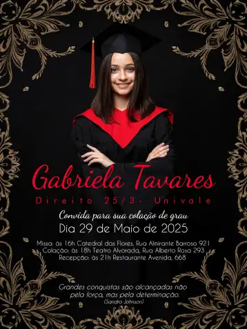 Convite Formatura Direito Com Foto Vermelho editável e personalizável