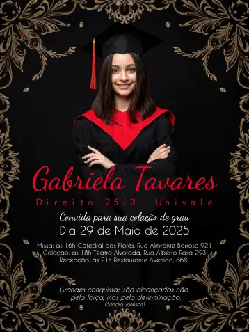 Convite Formatura Direito Com Foto Vermelho para formatura em direito. – tema formatura (vermelho, moderno, elegante, fotográfico, minimalista)