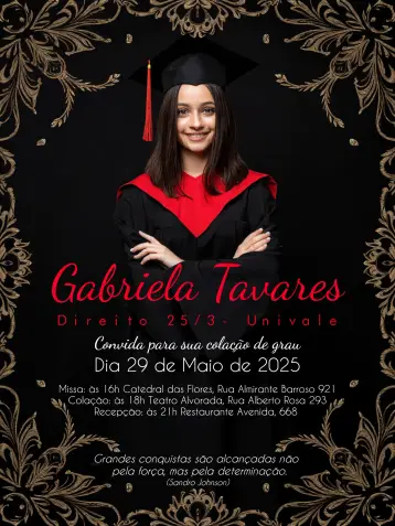Convite Formatura Direito Com Foto Vermelho para formatura em direito. – tema formatura (vermelho, moderno, elegante, fotográfico, minimalista)