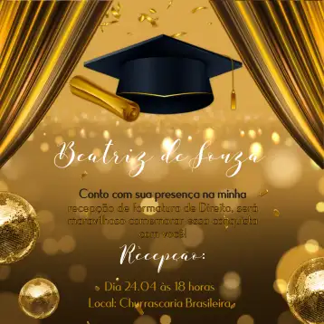 Convite Formatura Dourado Instagram editável e personalizável