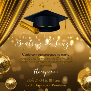 Convite Formatura Dourado Instagram para formatura – tema formatura (dourado, moderno, elegante, minimalista, clássico)