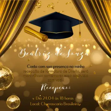 Convite Formatura Dourado Instagram para formatura – tema formatura (dourado, moderno, elegante, minimalista, clássico)