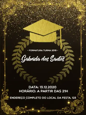 Convite Formatura Dourado editável e personalizável
