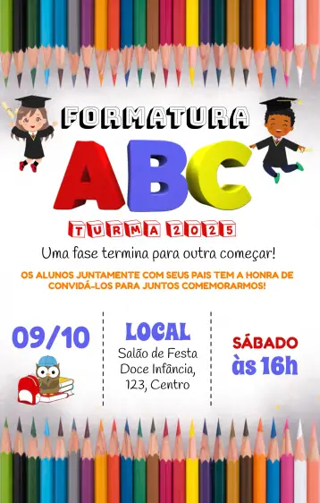Convite ABC Children's Graduation para school children's graduation ceremony. – tema graduation (colorful, childlike, school-themed, modern, fun)