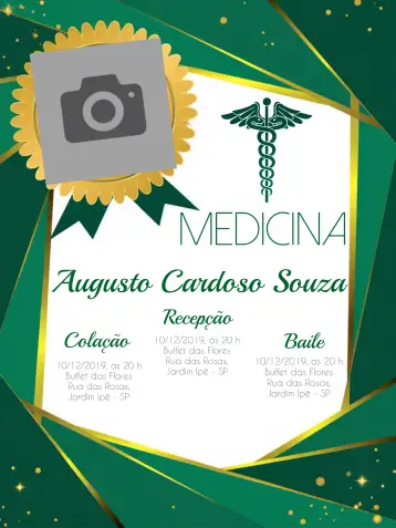 Convite Graduation Medicine With Green Photo para graduation in medicine – tema graduation (green, white, golden, modern, elegant)