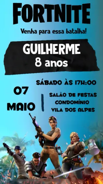 Invitación Fortnite editable y personalizable