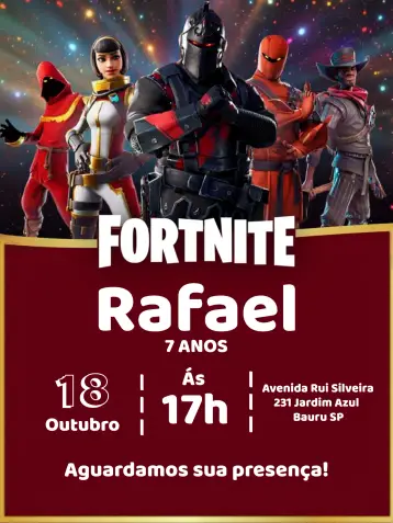Convite Fortnite Batle Royale Battle editável e personalizável