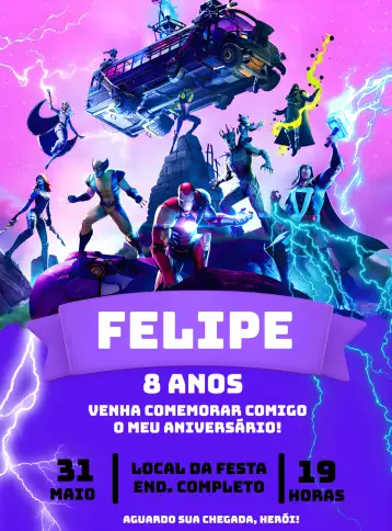 Invite Fortnite Heroes Thor editable and customizable