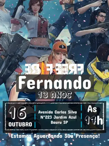 Invitación Free Fire Azul editable y personalizable