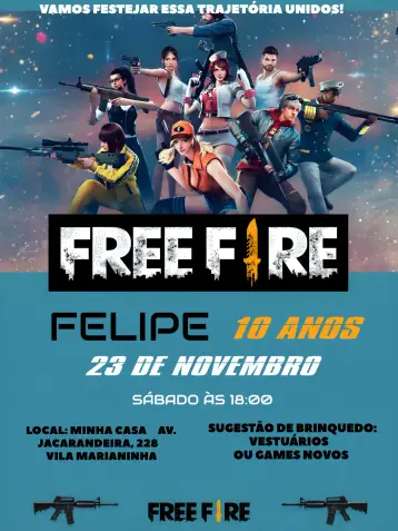 Invitación Free Fire Digital editable y personalizable