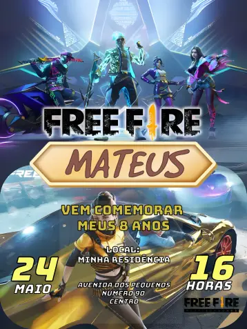 Invitación Free Fire Infantil Colorido editable y personalizable