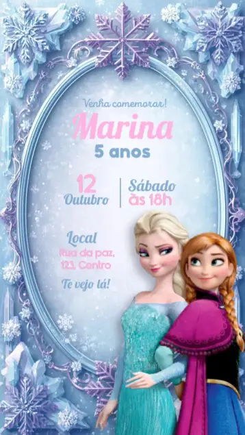 Convite Frozen editável e personalizável