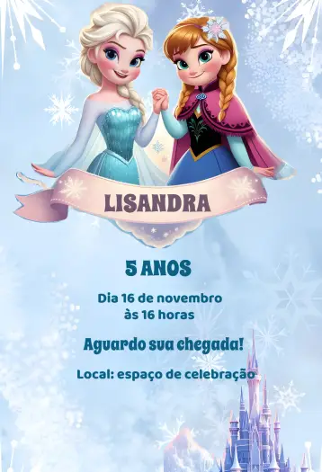 Convite Frozen Azul para aniversário infantil ou festa temática. – tema mais pesquisados (azul, inverno, Disney, mágico, infantil)