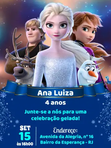 Invitación Frozen Blanco editable y personalizable