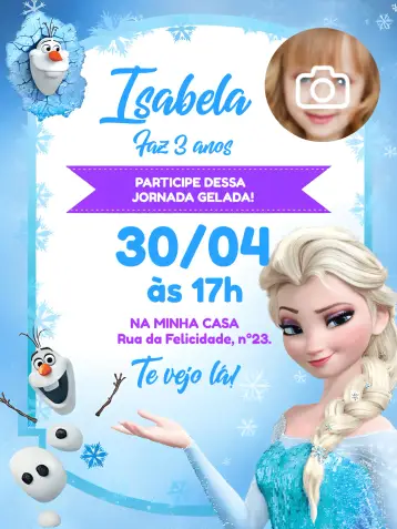 Convite Frozen Com Foto Menina editável e personalizável