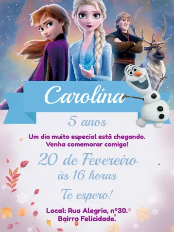 Convite Frozen Disney editável e personalizável