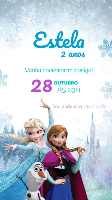 Convite Frozen Elza editável e personalizável