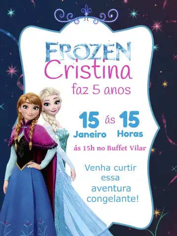 Convite Frozen para children's birthday party with a frozen theme. – tema most searched for (frozen, colorful, Disney-themed, magical, childlike, vibrant)